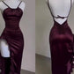 Purple/Black Fashion Chic Suspender Bodycon Long Satin Slit Sexy Elegant Prom Dress Evening Dress Party Dress nv3428