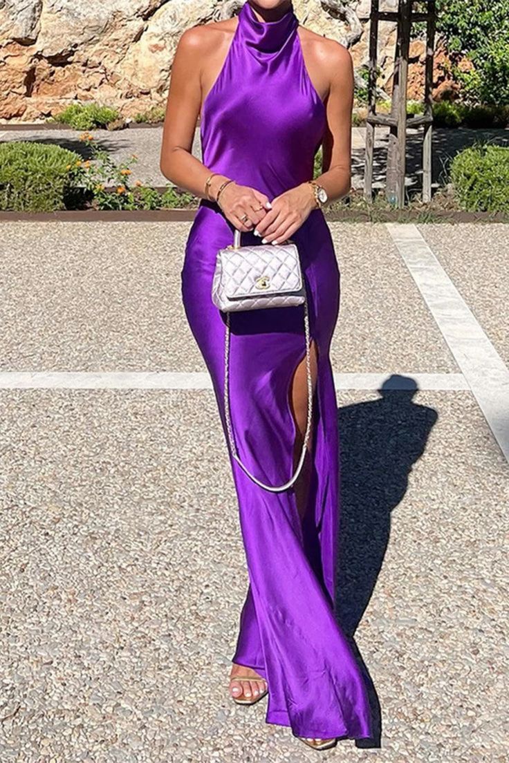 Elegant purple backless ball gown purple wedding guest attire evening dress party dress nv1851