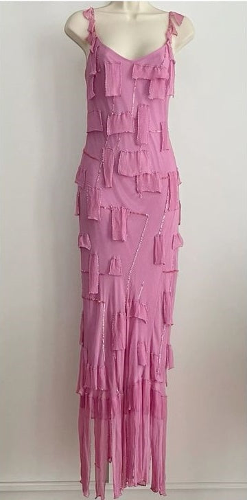 Rosa glänzendes, fließendes, langes, elegantes Chiffon-Ballkleid mit Spaghettiträgern, Abendkleid, Partykleid, nv3400