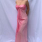 Pink Sweetheart Suspender Ruffle Ribbon Vintage Chiffon Long Ball Gown Evening Dress Party Dress nv2592