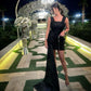 Black shiny wide straps long short ball gown evening dress holiday birthday party dress nv3117