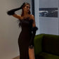 Black Feather Sexy Elegant Long Slit Ball Gown Evening Dress nv2869