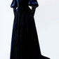 Navy blue vintage elegant half turtleneck exquisite beaded long velvet ball gown evening dress nv3376