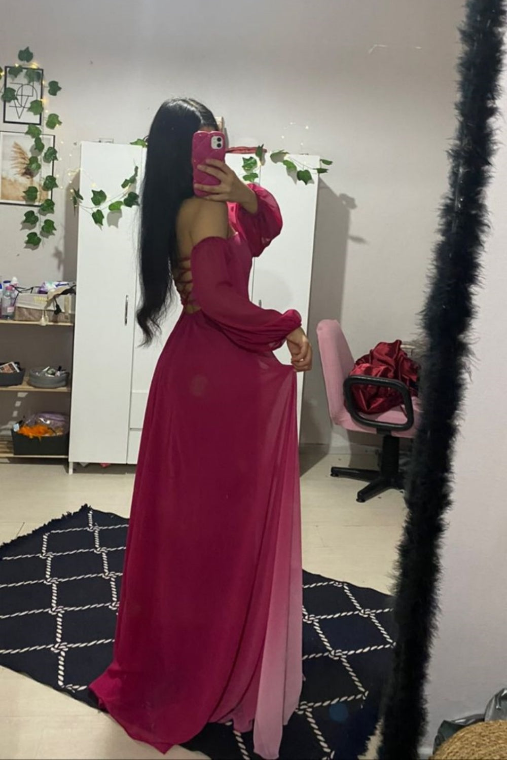 Pink Gradient Fashion Elegant Tube Top Wide Sleeve Long Chiffon Ball Gown Evening Dress Wedding Guest Party Dress nv3213