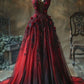 Red gorgeous vintage elegant sweetheart floral applique spaghetti strap tulle long ball gown evening gown party dress nv3340