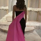 Pink Black Contrast Color Stitching Maxi Satin Long Ball Gown Evening Dress nv2736