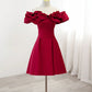 Burgundy Red A-Line Off Shoulder Satin Short Prom Gown Homecoming Dress Birthday Dress nv2115