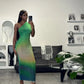 Green stylish elegant one shoulder gradient long ball gown evening dress nv2892