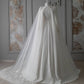 Ivory white gorgeous exquisite lace beading A-line long tulle cape ball gown evening dress wedding dress nv8