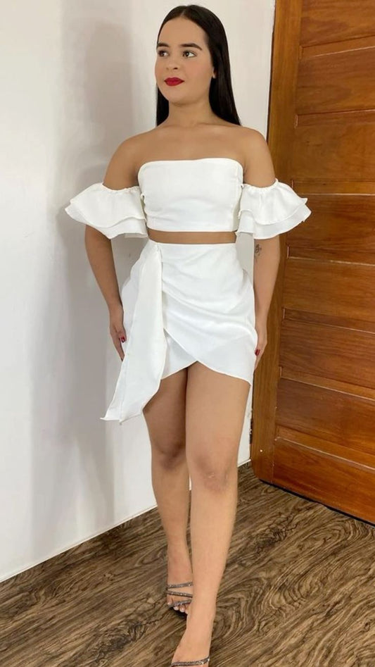 White simple fashion two piece short prom dress party dress homecoming dress nv2073