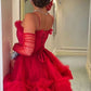 Rotes sexy langes Hosenträger-Tüll-Ballkleid, Abendkleid, Partykleid, NV2236