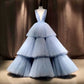 Blue tube top fashionable elegant long tulle layered ball gown evening dress party dress nv3027