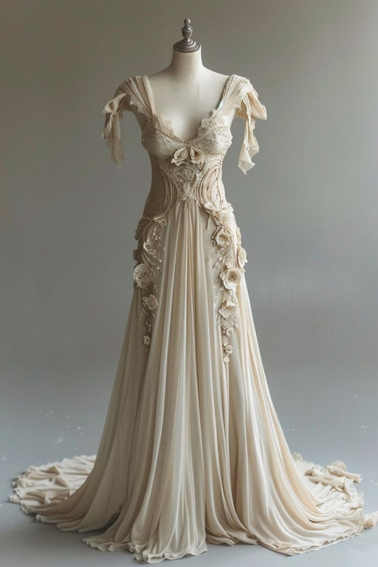 Robe de soirée en tulle ivoire magnifique et exquise avec des appliques et des perles, longue au sol, robe de mariée nv3368