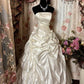 White tube top elegant three-dimensional rose long satin ball gown evening dress wedding dress nv2962