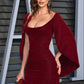 Burgundy beautiful fashion elegant half sleeve mermaid slim wedding guest long velvet ball gown evening dress party dress prom dress impressive autumn winter fashion dress nv2575