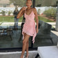 Pink Fashion Elegant Spaghetti Strap Short Chiffon Ruffle Homecoming Dress Ball Gown Evening Dress Holiday Party Dress nv3495