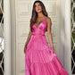 Pink Fashion Simple Elegant A-line Long Silk Satin Ball Gown Birthday Party Dress Evening Dress nv2544