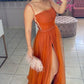 Orange Spaghetti Straps Fashion Elegant Long tulle Ball Gown Evening Dress Party Dress nv3074