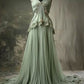 Green gorgeous delicate floral lace long tulle floor-length ball gown evening dress nv3500