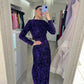 Purple Sparkling Sequins Long Sleeve Prom Dress Evening Gown Party Dress nv3192