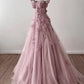 Pink/Purple/red Gorgeous Exquisite Floral Off-the-shoulder Long Elegant Fairy Ball Gown Evening Gown Tulle Party Dress nv3306