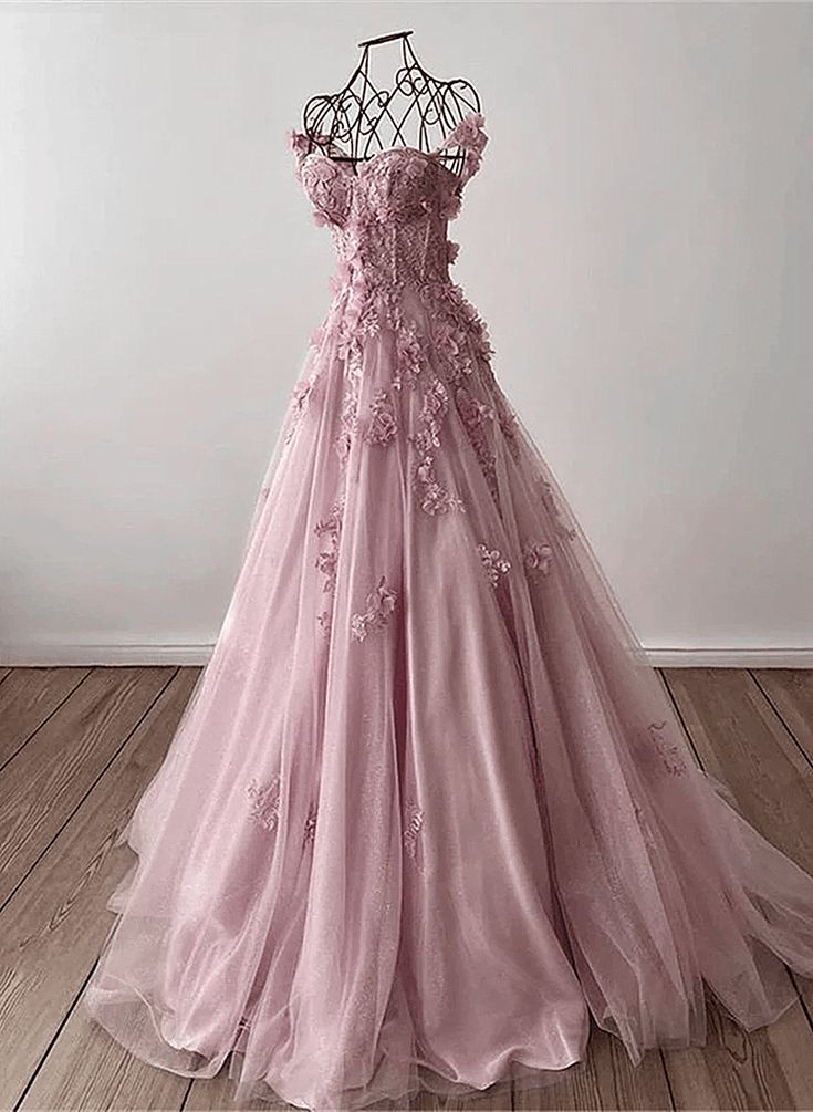 Robe de soirée longue élégante en tulle rose/violet/rouge à fleurs exquises et à épaules dénudées nv3306