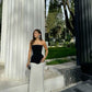 Black and white satin simple elegant evening gown ball gown nv1819