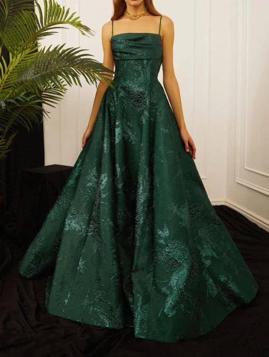 Green Vintage Fashion Elegant Spaghetti Strap A-Line Long Ball Gown Evening Dress nv3656