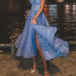 Blue tulle tea length prom dress, blue tulle evening dress nv1547