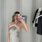 Light silver fashion strapless shoulder slim fit lace long impressive ball gown evening dress party dress nv2577