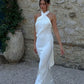 White Fashion Cross Strap Unique Long Satin Ball Gown Evening Dress Party Dress nv3497