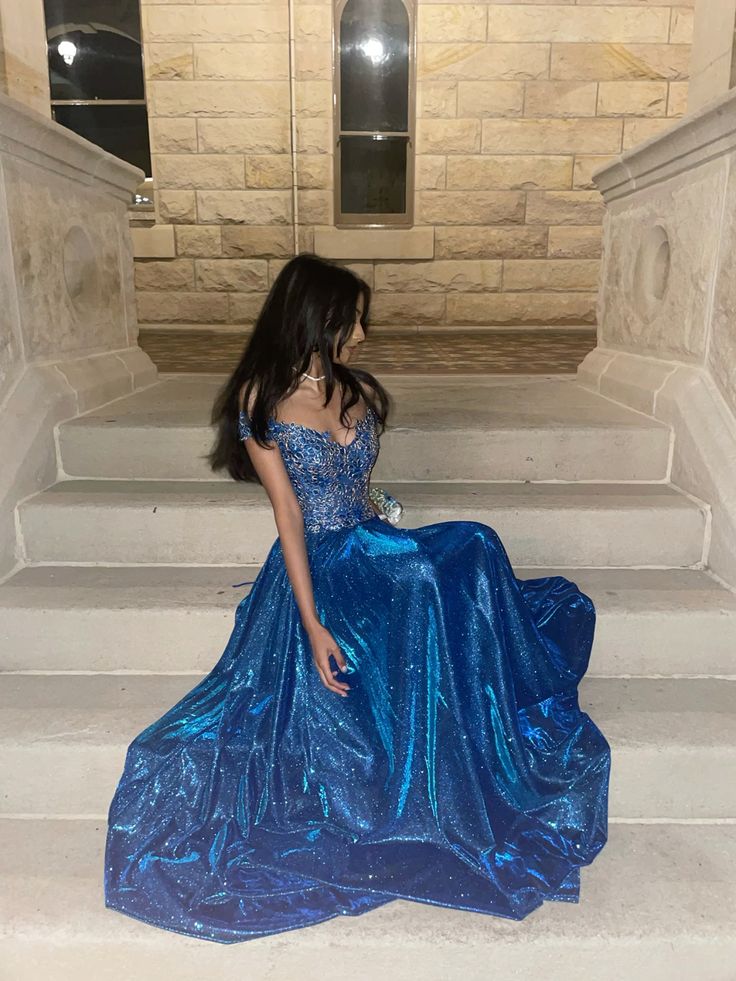 Blue Shiny Elegant Exquisite Beaded A-Line Long Sequined Prom Dress Evening Dress Party Dress Graduation Dress nv3487