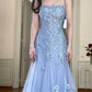 Blue lace embroidery long elegant tulle ball gown evening dress nv2982