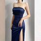 Blue Fashion Unique Long Tulle Evening Dress Satin Sexy High Slit Slim Midi Skirt Prom Dress Evening Dress Party Dress nv3437