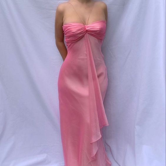 Pink Sweetheart Suspender Ruffle Ribbon Vintage Chiffon Long Ball Gown Evening Dress Party Dress nv2592