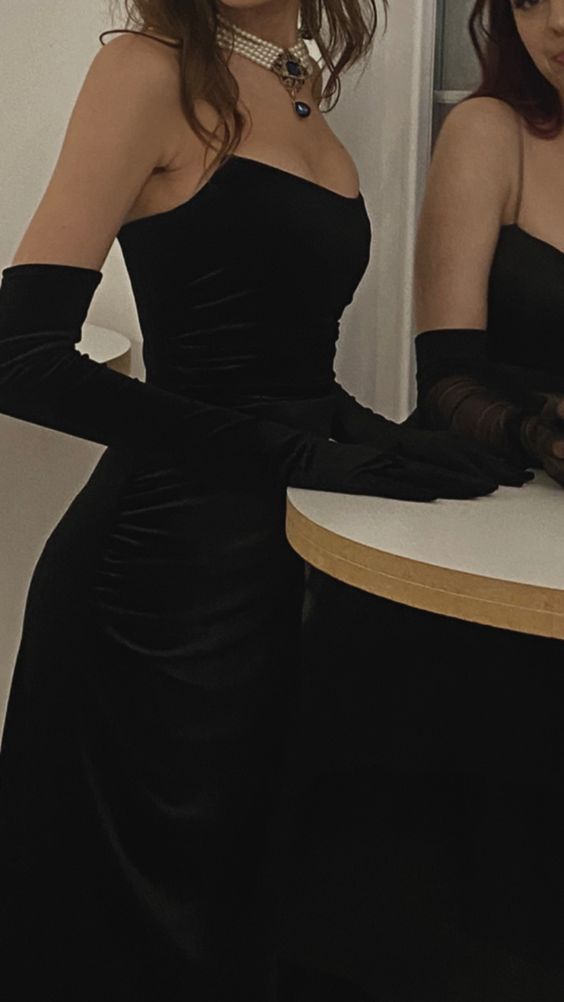 Black Fashion Tube Top Elegant Charming Long Ball Gown Evening Dress With Gloves nv2784