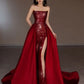 Red Mermaid Off-the-shoulder Sequined A-line Long Slit Ball Gown Evening Gown Party Dress nv2515