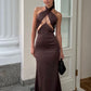 Brown Sexy Elegant Strapless Long Satin Ball Gown Evening Dress Birthday Holiday Party Dress nv3111