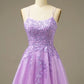 Lilac A-Line Homecoming Dress Applique Tulle Cocktail Gown nv1599