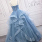 Green/Purple/Blue Fashion Elegant Spaghetti Strap Long Organza Ruffles Ball Gown Evening Gown Graduation Gown Adult Ceremony Gown nv26