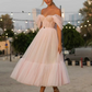 Pink A-line tulle sweetheart tea break length homecoming dress party dress nv2244