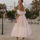 Pink A-line tulle sweetheart tea break length homecoming dress party dress nv2244