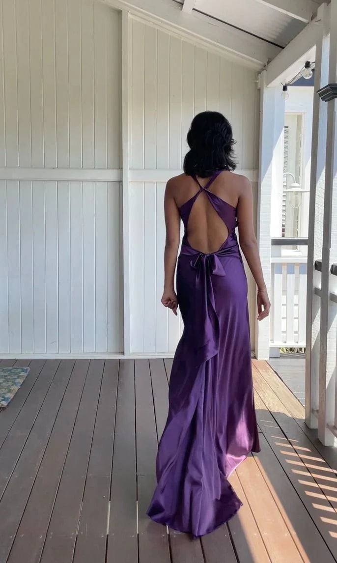 Robe de soirée longue violette élégante à col en V et dos nu, style sirène, vintage, robe de bal, robe de soirée, robe de soirée nv2622