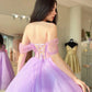 A-Line Sweetheart Neck Tulle Purple Long Prom Dress, Purple Formal Dresses nv1527