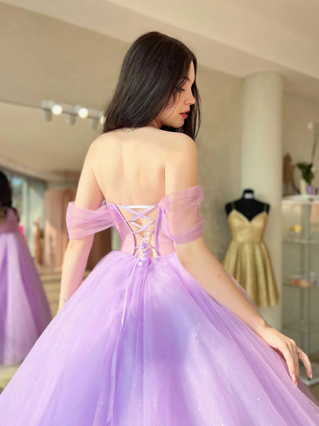 A-Line Sweetheart Neck Tulle Purple Long Prom Dress, Purple Formal Dresses nv1527