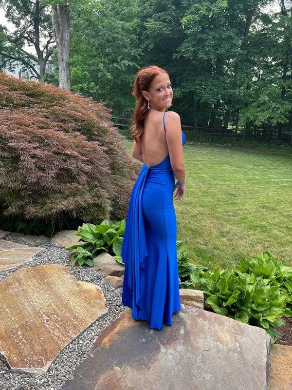 Blue Elegant Backless Mermaid Ball Gown Evening Dress nv2225