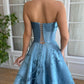 strapless ruched embossed printed satin lace-up  prom dress  nv1637