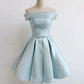 Vintage Off Shoulder Blue Short Homecoming Dress Birthday Outfit Prom Dress Party Dress nv2060