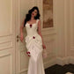 White Red Roses Decorated Satin Long Ball Gown Party Dress Evening Dress nv2319