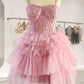 Pink Applique Layered Ruffle Short Homecoming Dress Party Dress nv2057